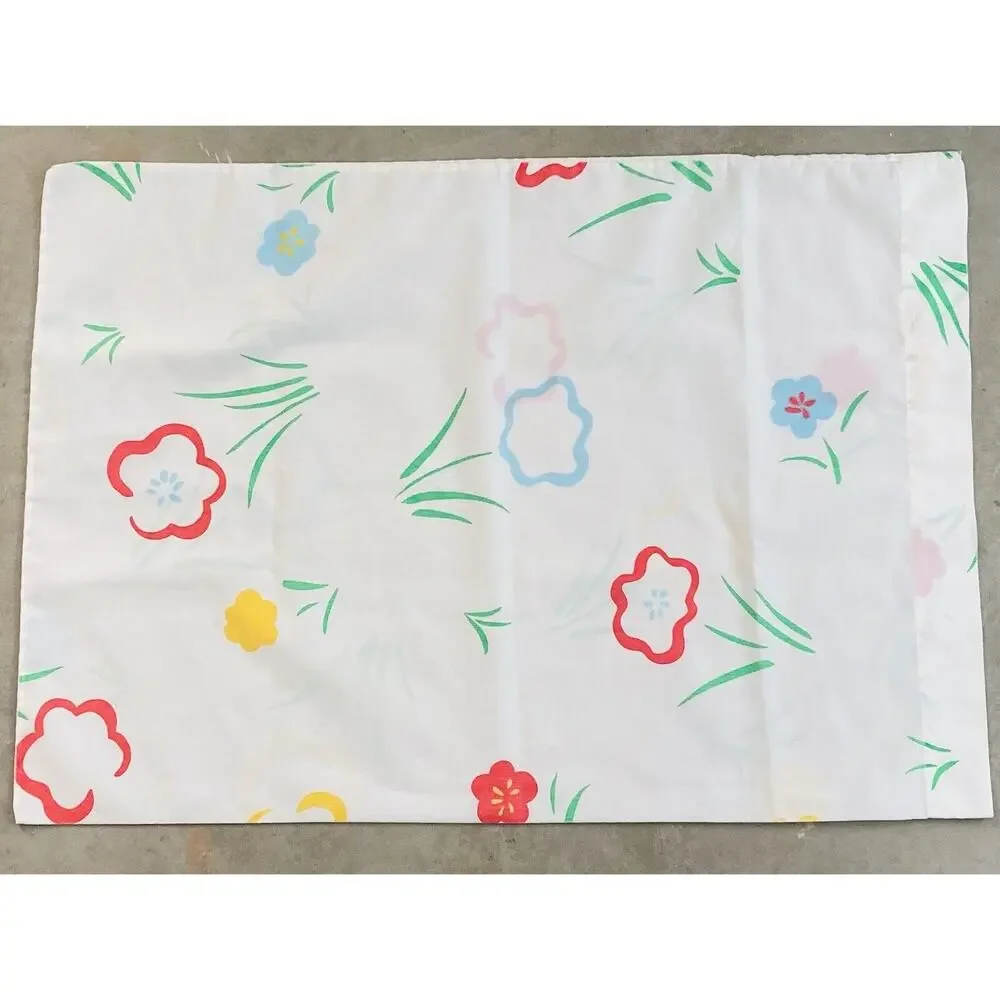 Vintage '80s Burlington CARESS Pillowcase Flower Red Yellow Rare Blue Watermelon